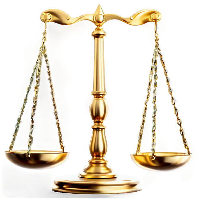 a golden balance scale on a white background