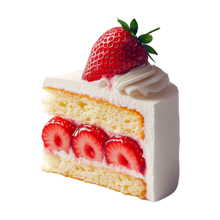 a piece of cake with strawberries on top
