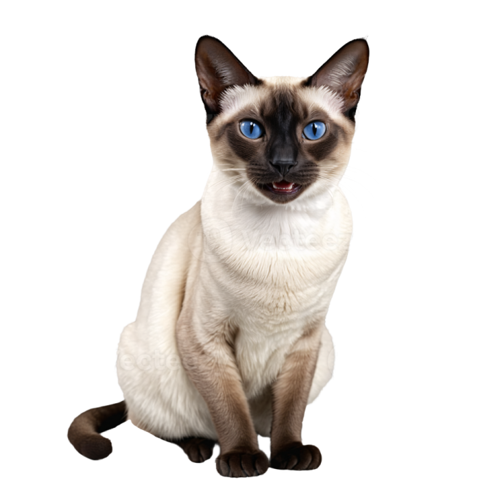 a siam cat with blue eyes sitting down