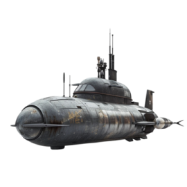 a black submarine on a white background