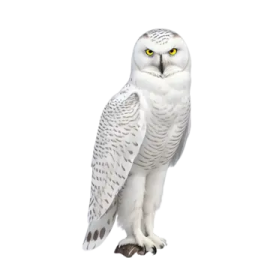a snowy owl perched on a white background