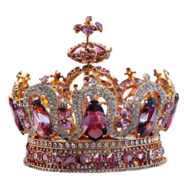 a crown with pink and purple crystals on it