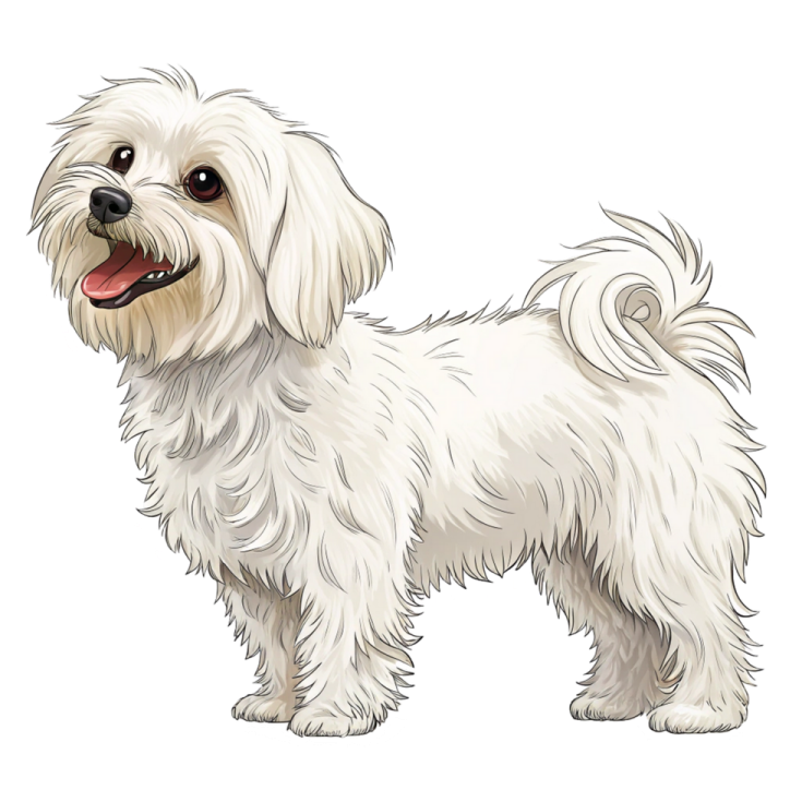 a small white dog standing on a white background