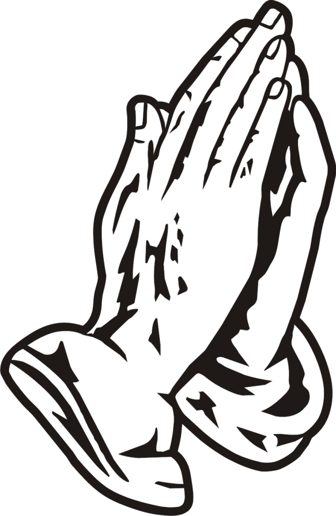 a black and white image of praying hands