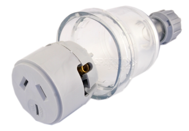 a white plug with an electrical outlet