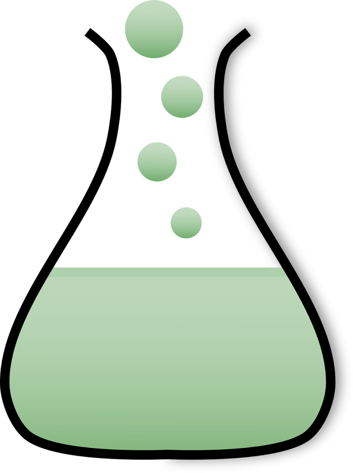a green beakle filled with liquid