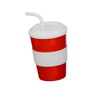 a red and white cup with a straw
