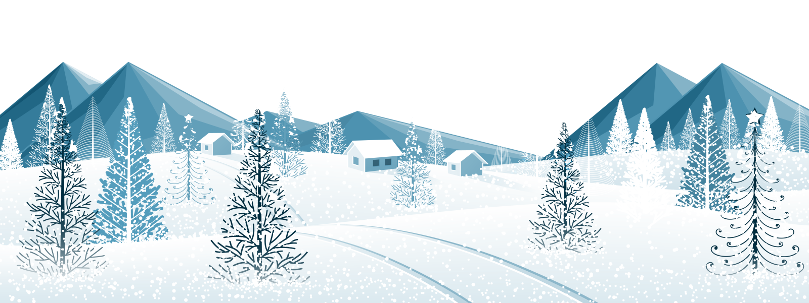 a snowy landscape with trees and houses