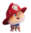a cartoon character wearing a fire hat