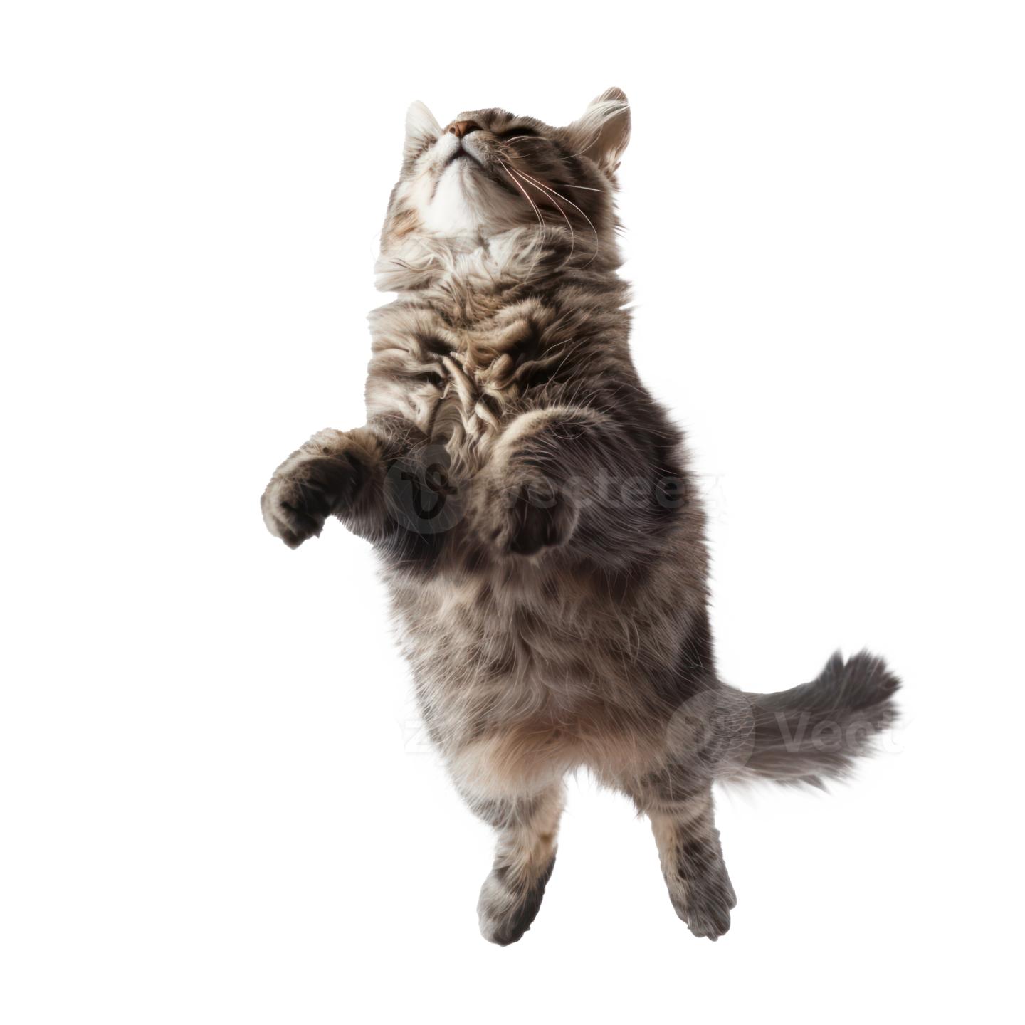 a cat standing on its hinds with its paws up