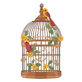 a bird in a cage with flowers on it