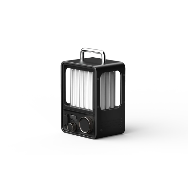 a black and silver lantern on a white background