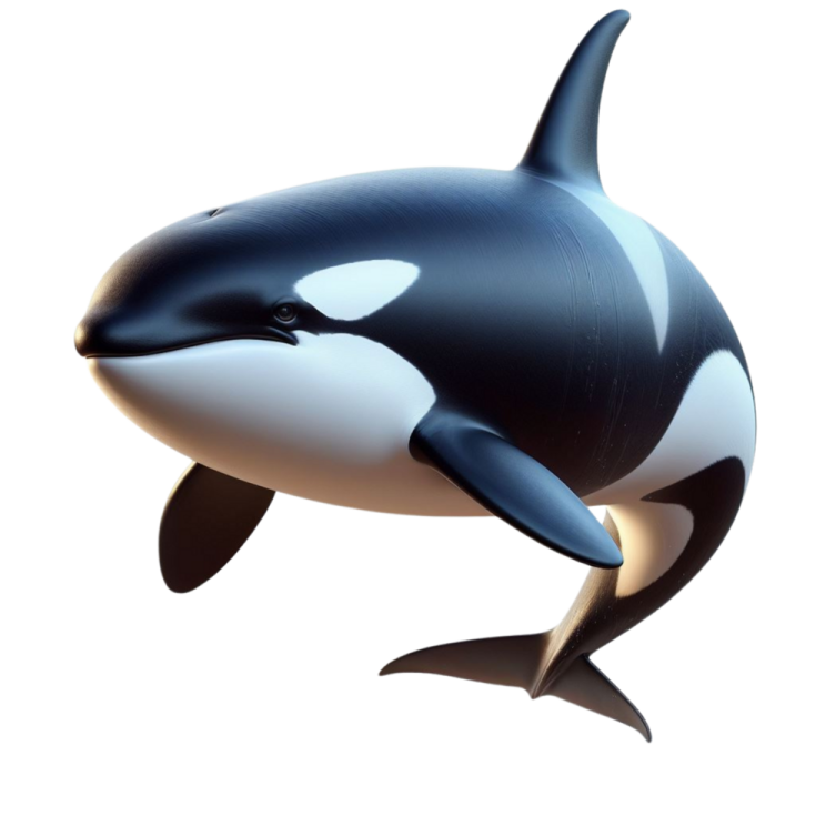 an orca in the air with a white background