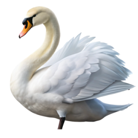 a white swan with its wings spread out