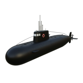 a black submarine on a white background