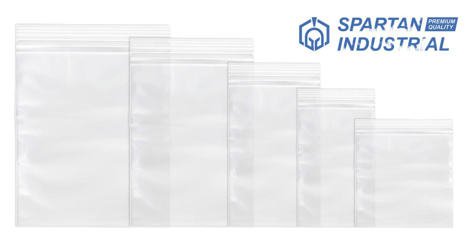 a set of six clear plastic bags with the words spartan industrial
