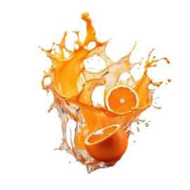 an orange splashing into a white background