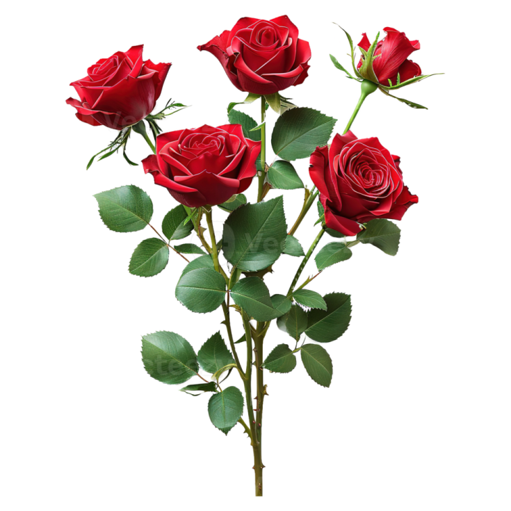 three red roses on a white background
