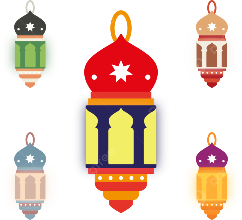 a set of colorful lanterns on a white background
