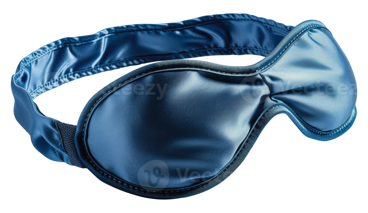 a blue satin sleep mask on a white background