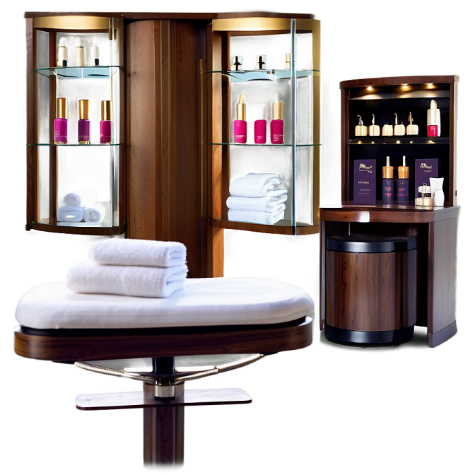 a wooden cabinet with glass doors and shelves