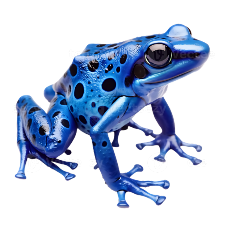 a blue and black frog on a white background