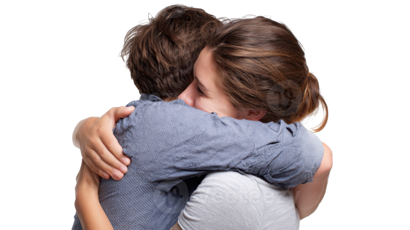 a young boy is hugging his mother