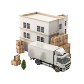 a truck with boxes in front of it