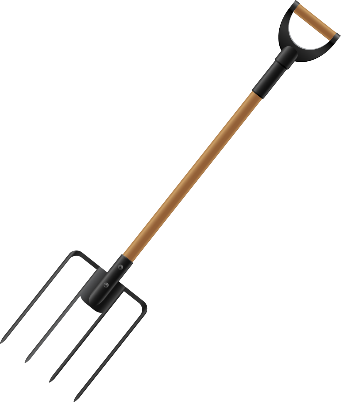 a black and brown shovel with wooden handle