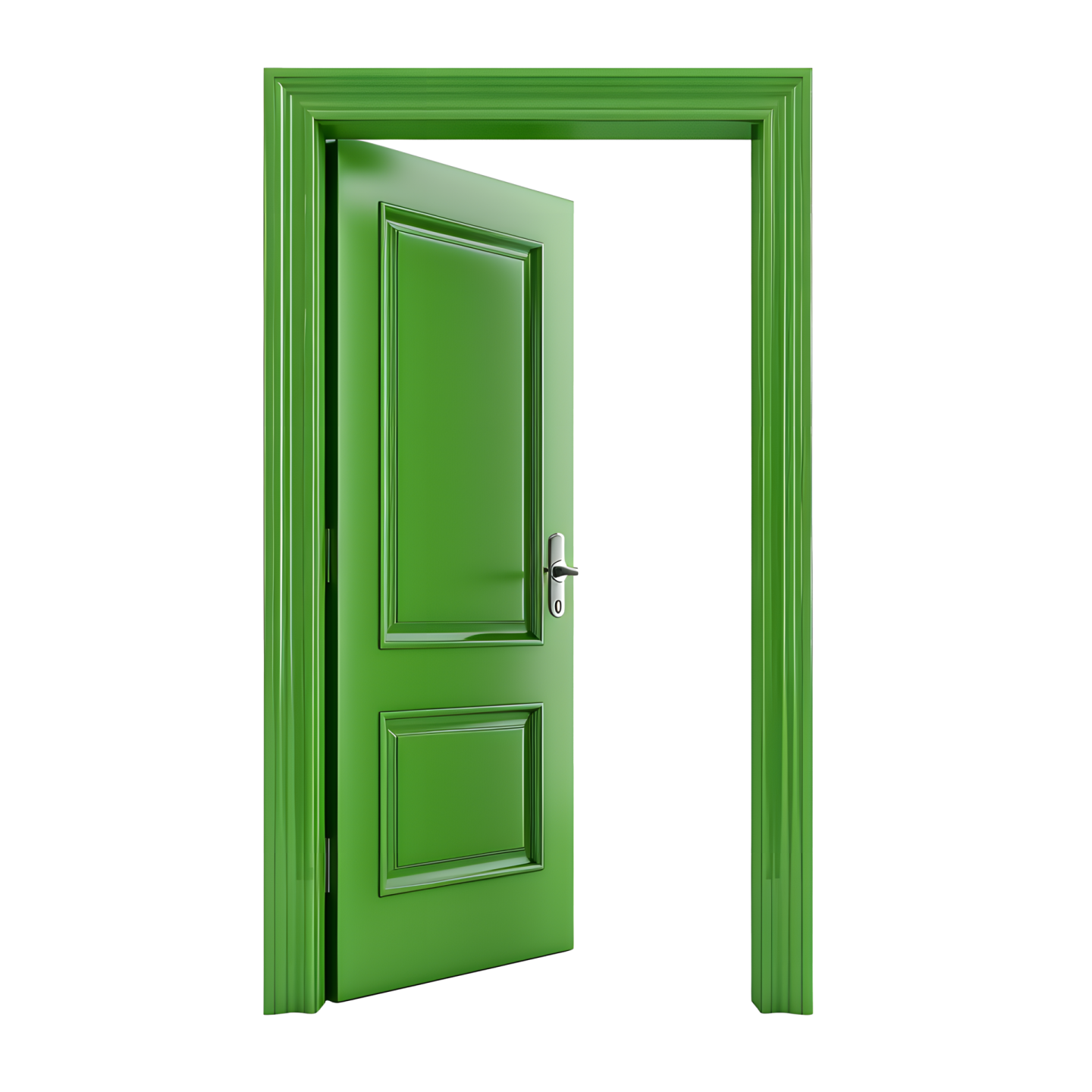 an open green door on a white background