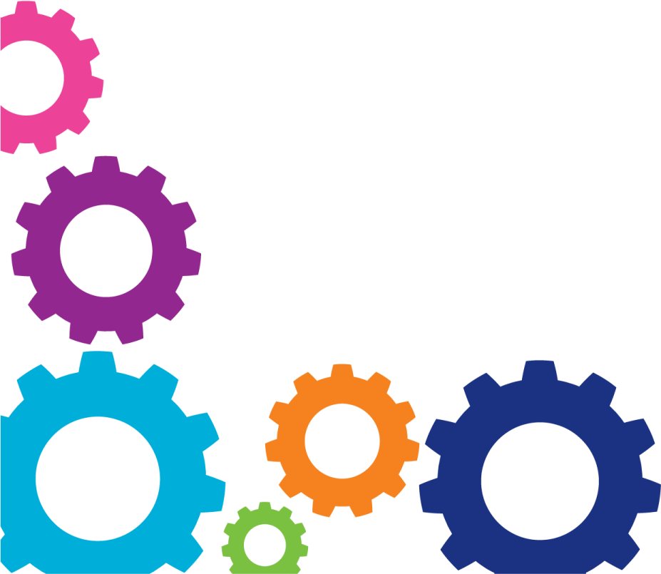 a group of colorful gears on a white background
