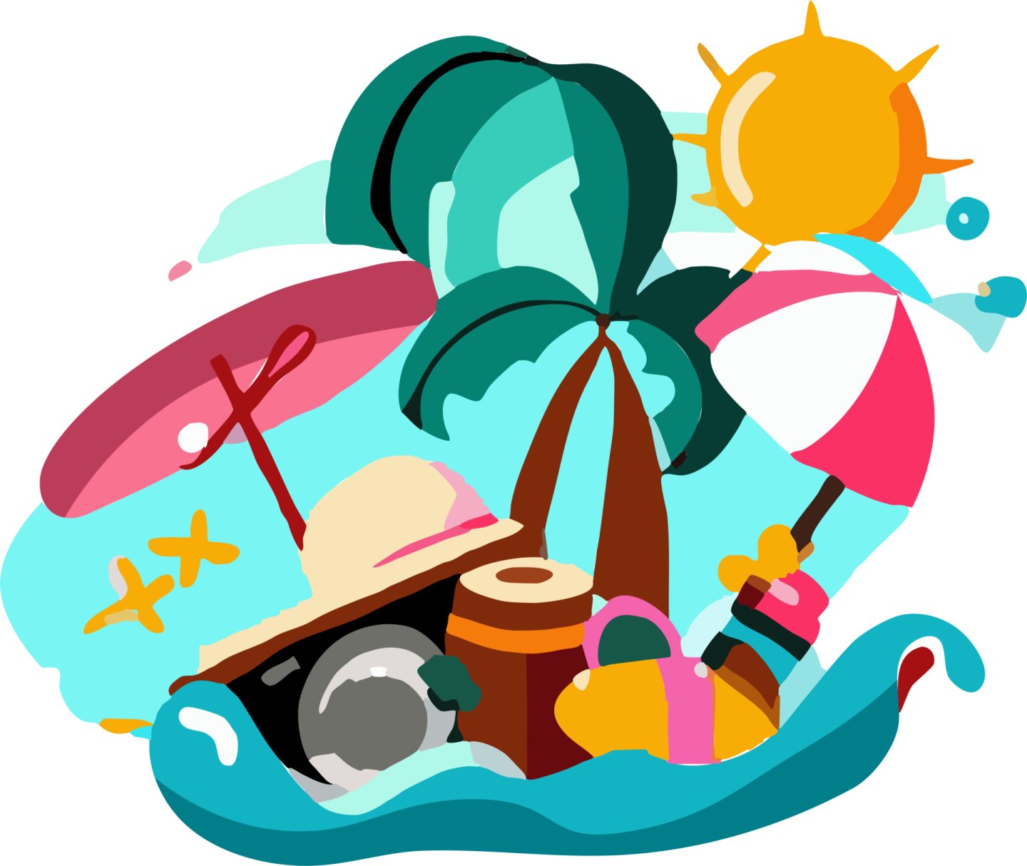 an image of a beach scene with palm trees