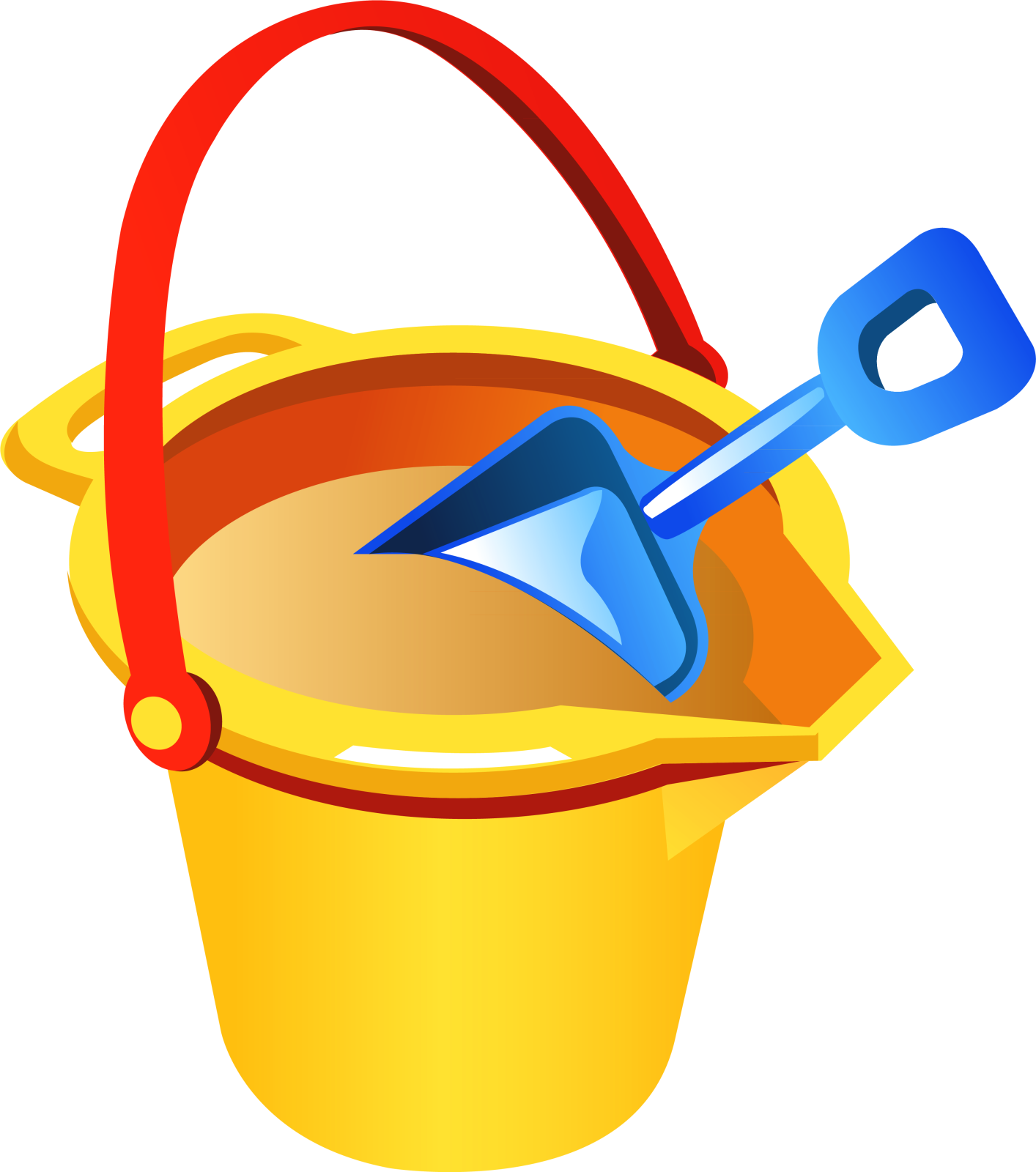 a bucket with a shovel in it