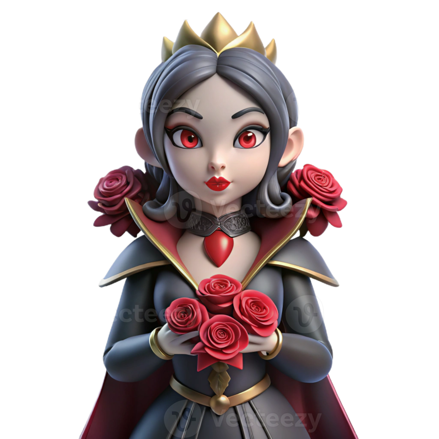 a cartoon character dressed as a queen with roses