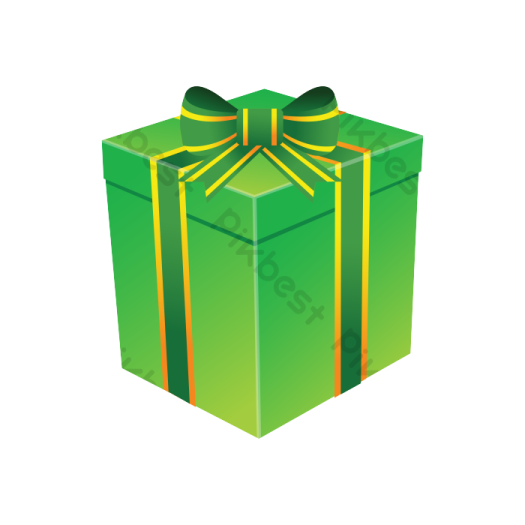a green gift box with a yellow ribbon