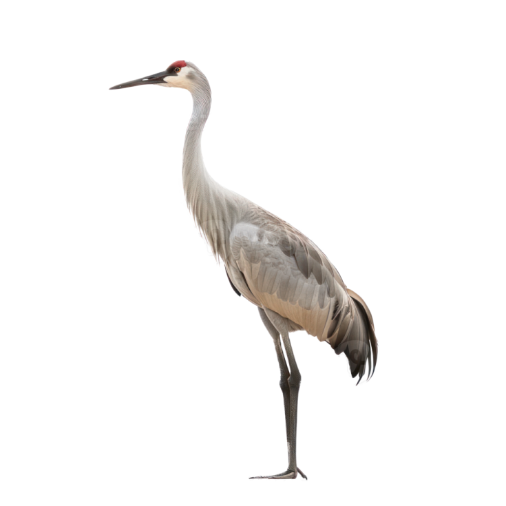 a crane standing in front of a white background