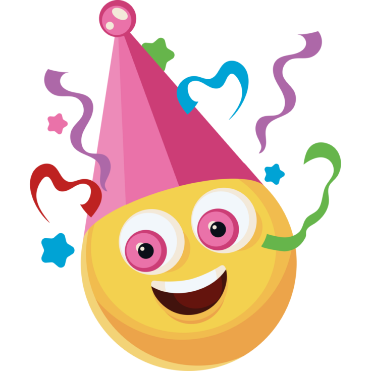 a smiley face wearing a party hat