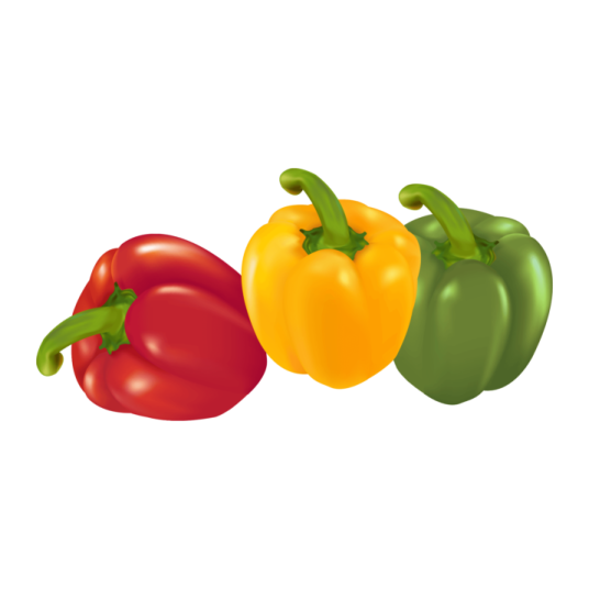 three peppers and two peppers on white background