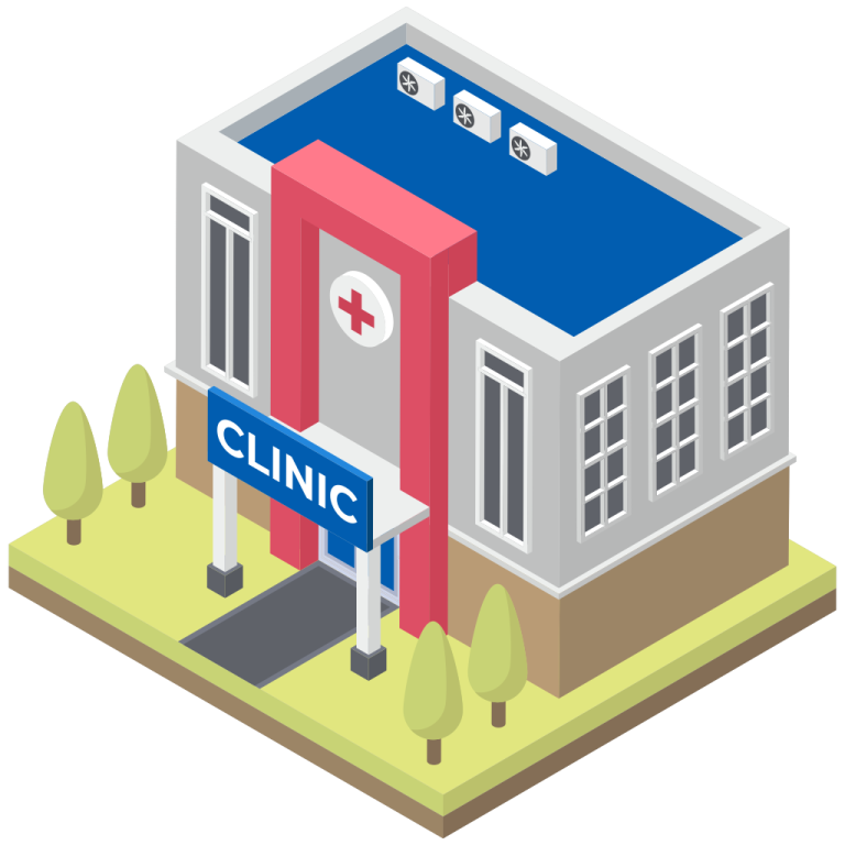 a hospital building with a sign that says clinic