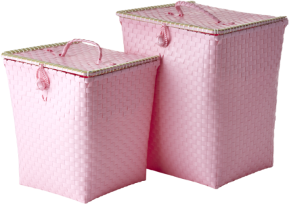 a pair of pink storage baskets