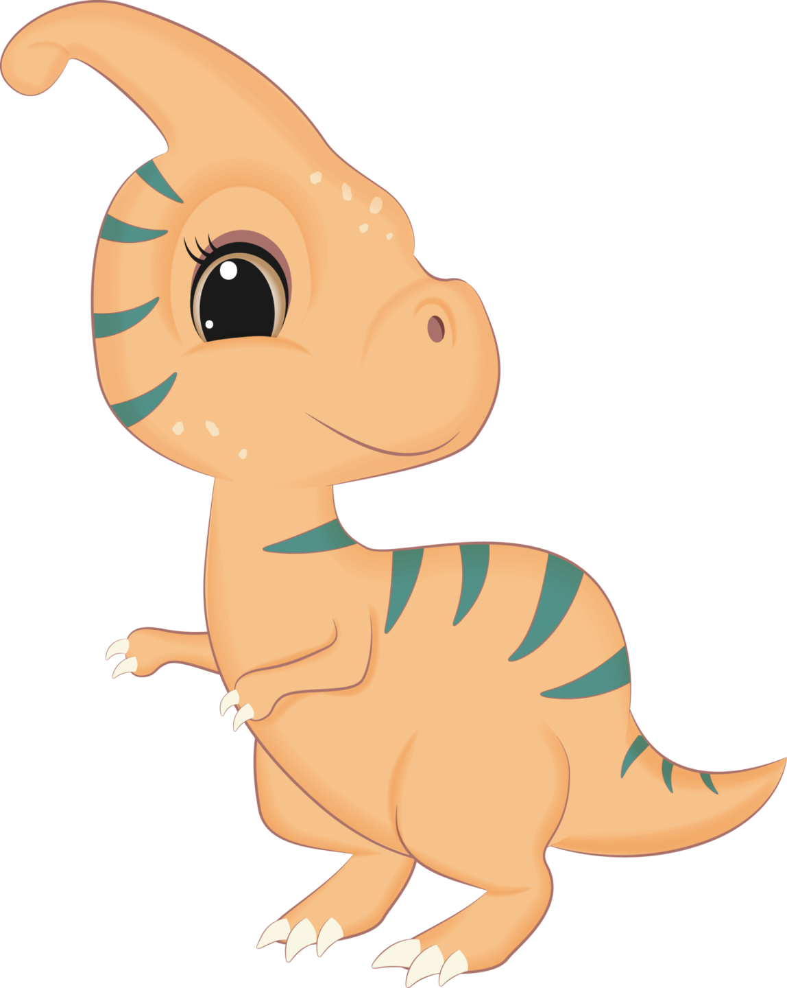 a cartoon dinosaur with green stripes