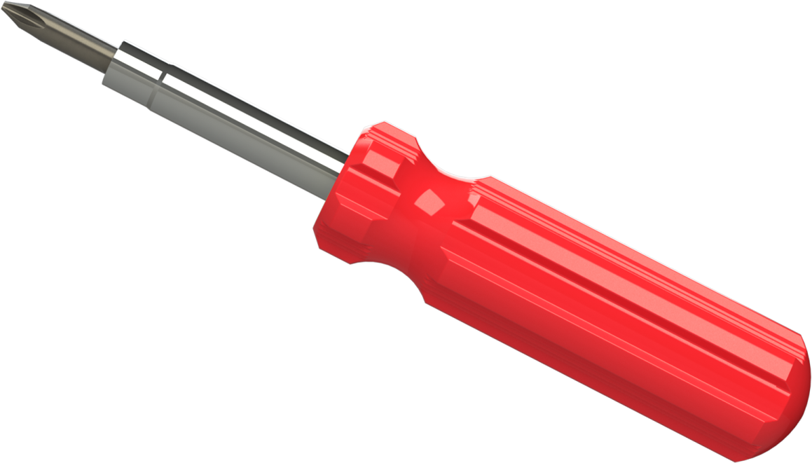 a drill with a red handle and black tip