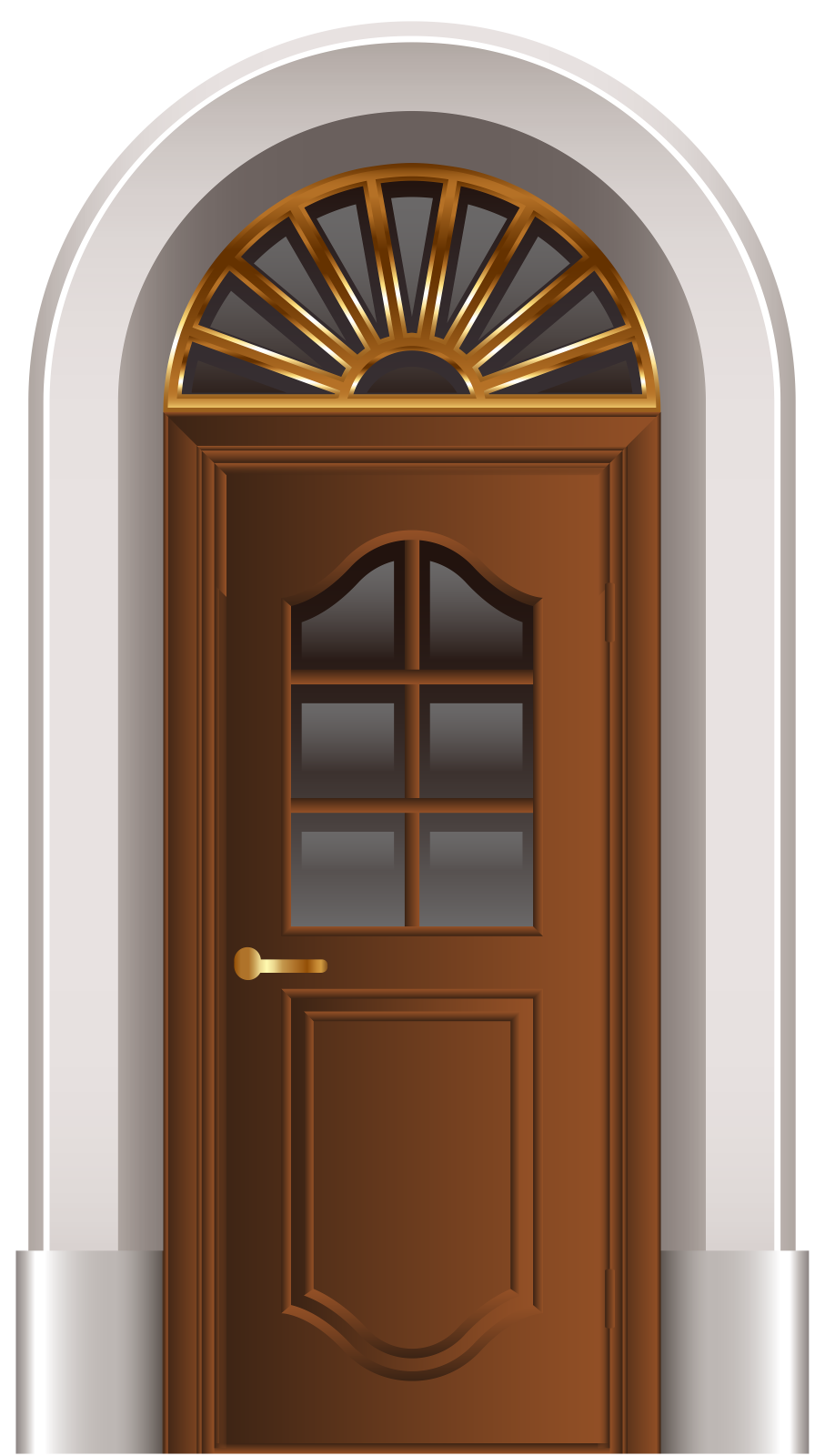 a brown door with a window in the middle