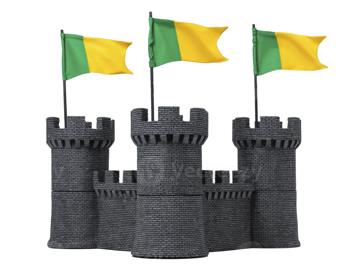 an image of a castle with two flags