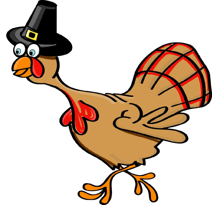 a cartoon turkey wearing a pilgrim hat