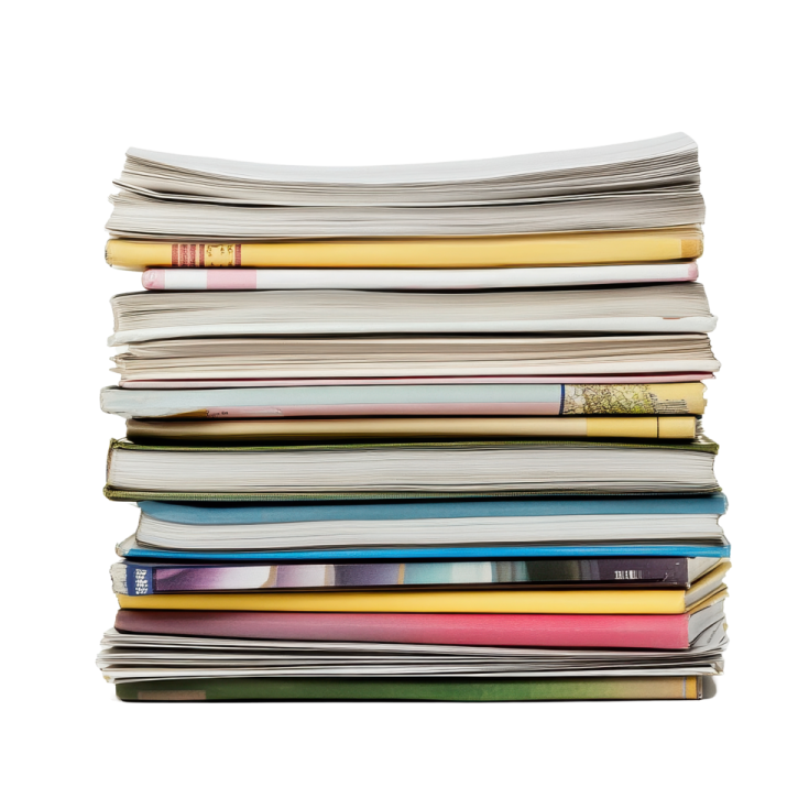 a stack of newspapers on a white background