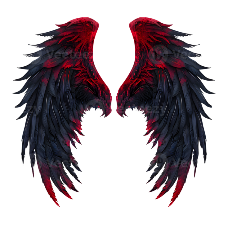 two black and red wings on a white background