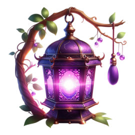 a lantern on a tree branch with leaves around it
