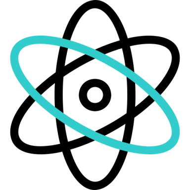 a black and blue atom symbol