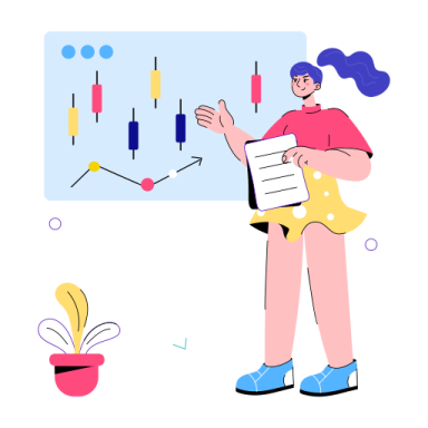 a woman holding a piece of paper in front of a drawing board